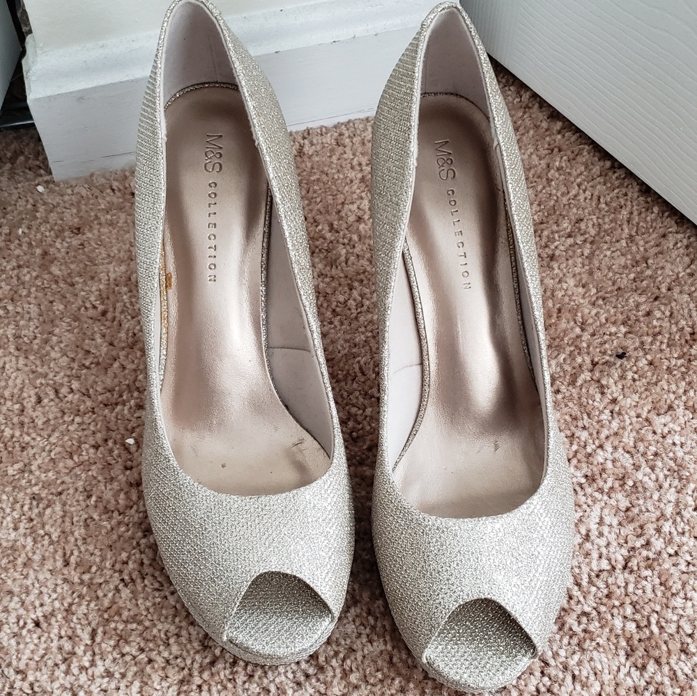 M&S Collection Gold Peep Toe Pumps